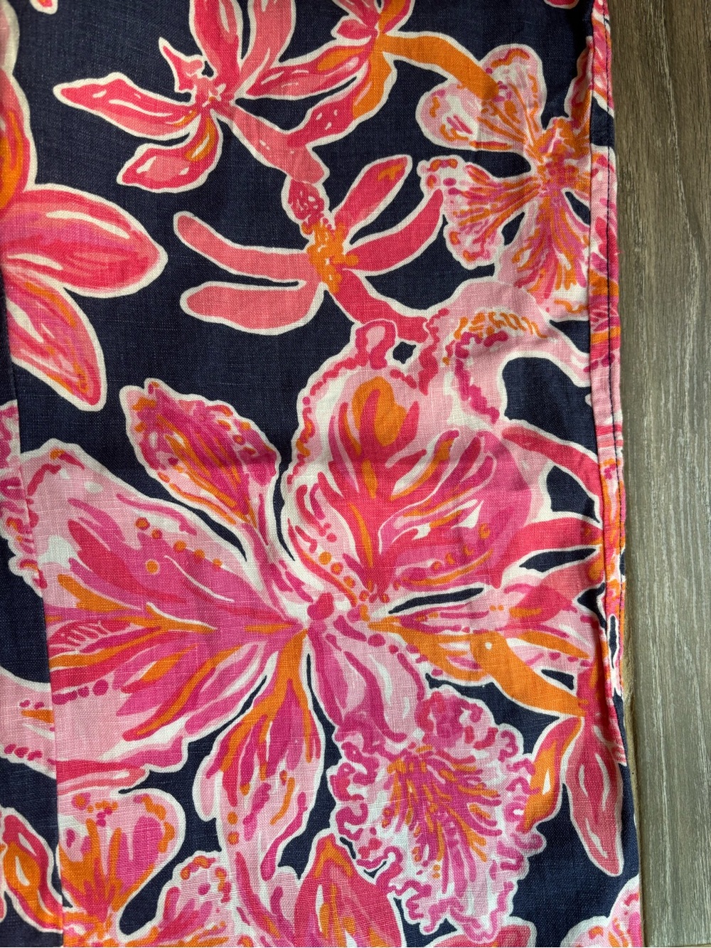 Lilly Pulitzer Women's Linen Navy Floral Wide-Leg Beach Pants - size Large - Picture 2 of 6
